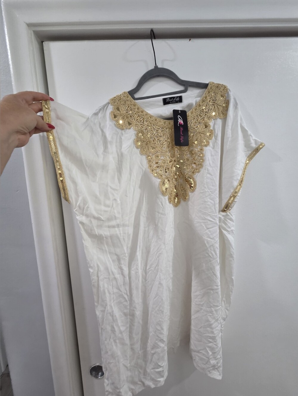 White Tunic with Gold Embellished Neckline